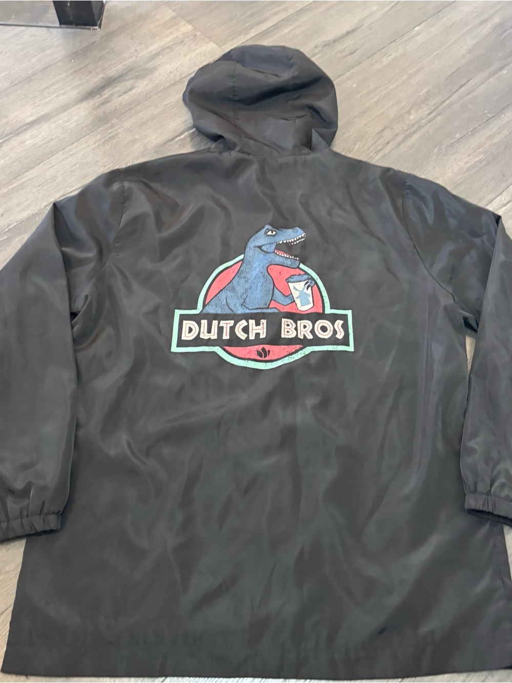 Dutch Bros Jurassic Park Windbreaker Logo Jacket XL Button Black Dinosaur